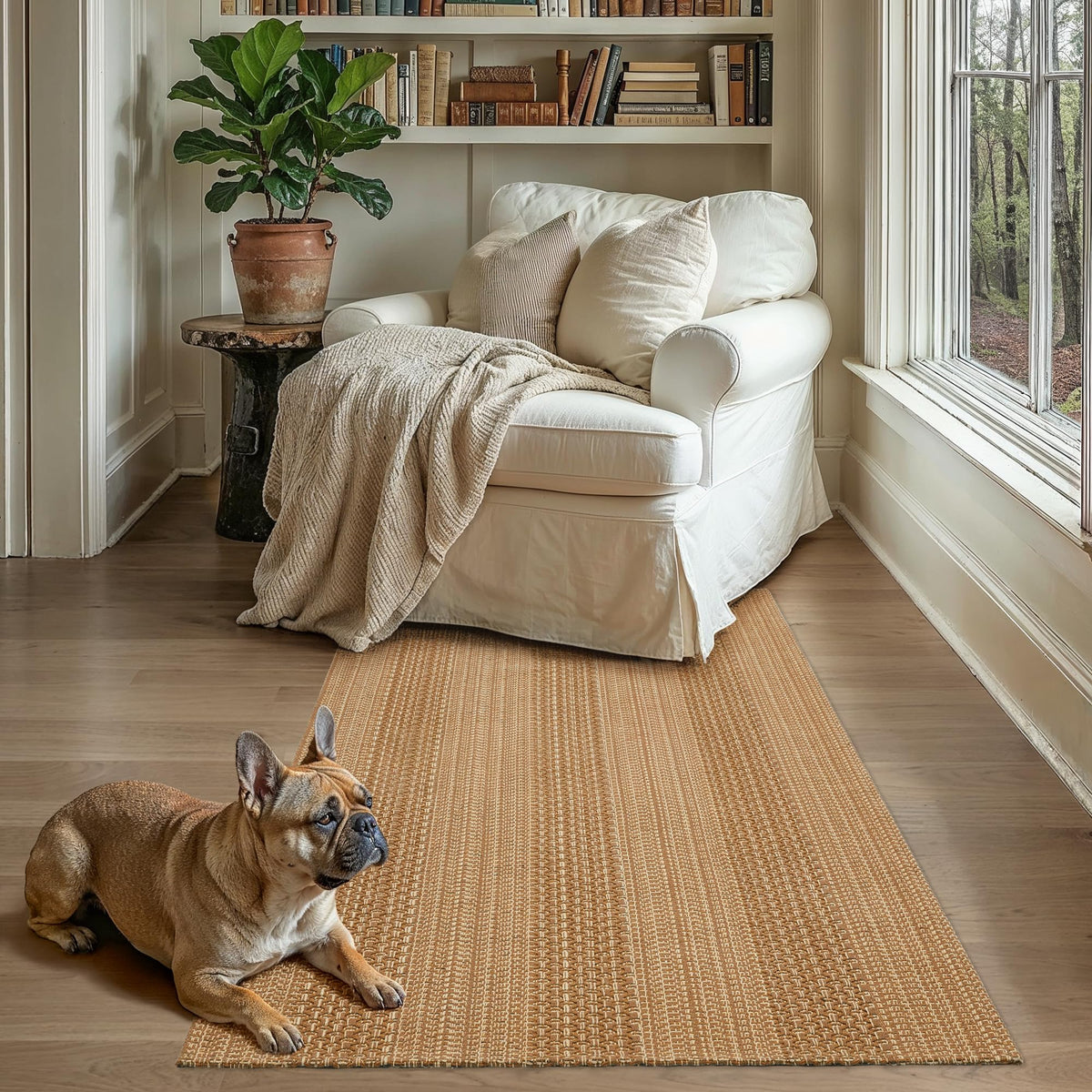 MatEssenz 2x3 Textured Washable Entry Rug, Natural Woven Low-Profile Door Mat with Non-Slip TPR Backing, Brown, for Entryway, Kitchen, Laundry Room