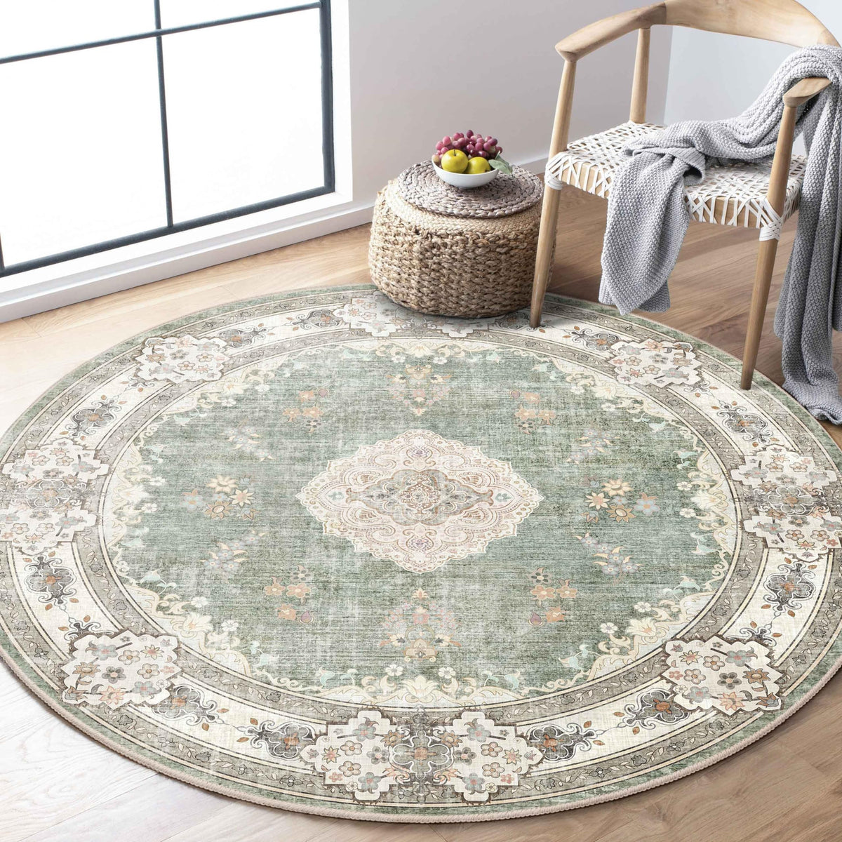MUJOO Pink Rug 3x5 Washable,Boho Area Rugs Small Non Slip Low-Pile Floral