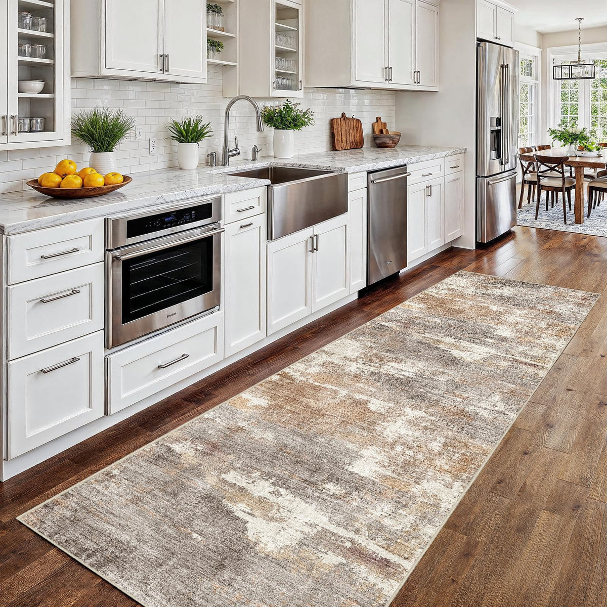 2x5 Runner Rug Washable Moroccan: Non Slip Kitchen Long Floor Mat Beige