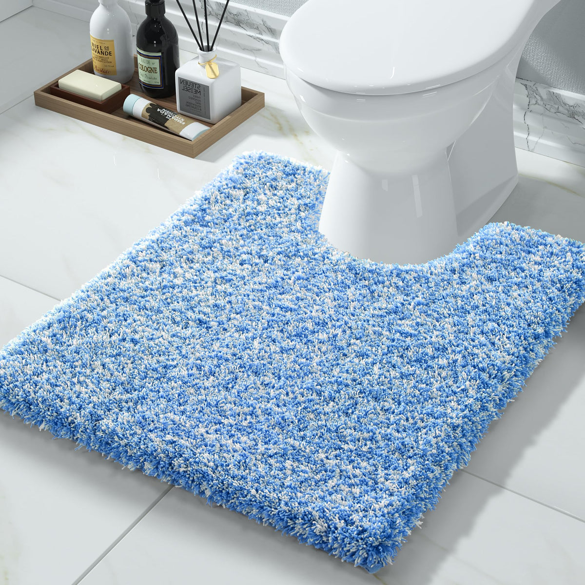 Yimobra Bathroom Rugs Non Slip Washable 32X20, Ultra Soft and Water Absorbent Bath Mats, Plush Fluffy Shower Mat Outside, Microfiber Thick Matts for Bathroom Floor/Tub, Light Gray and White
