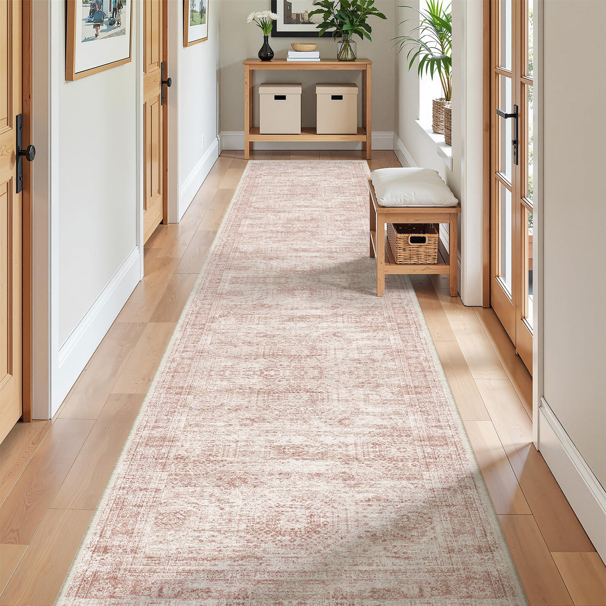 2x8 Runner Rug Non Slip,Washable Hallway Runner Rug,Beige