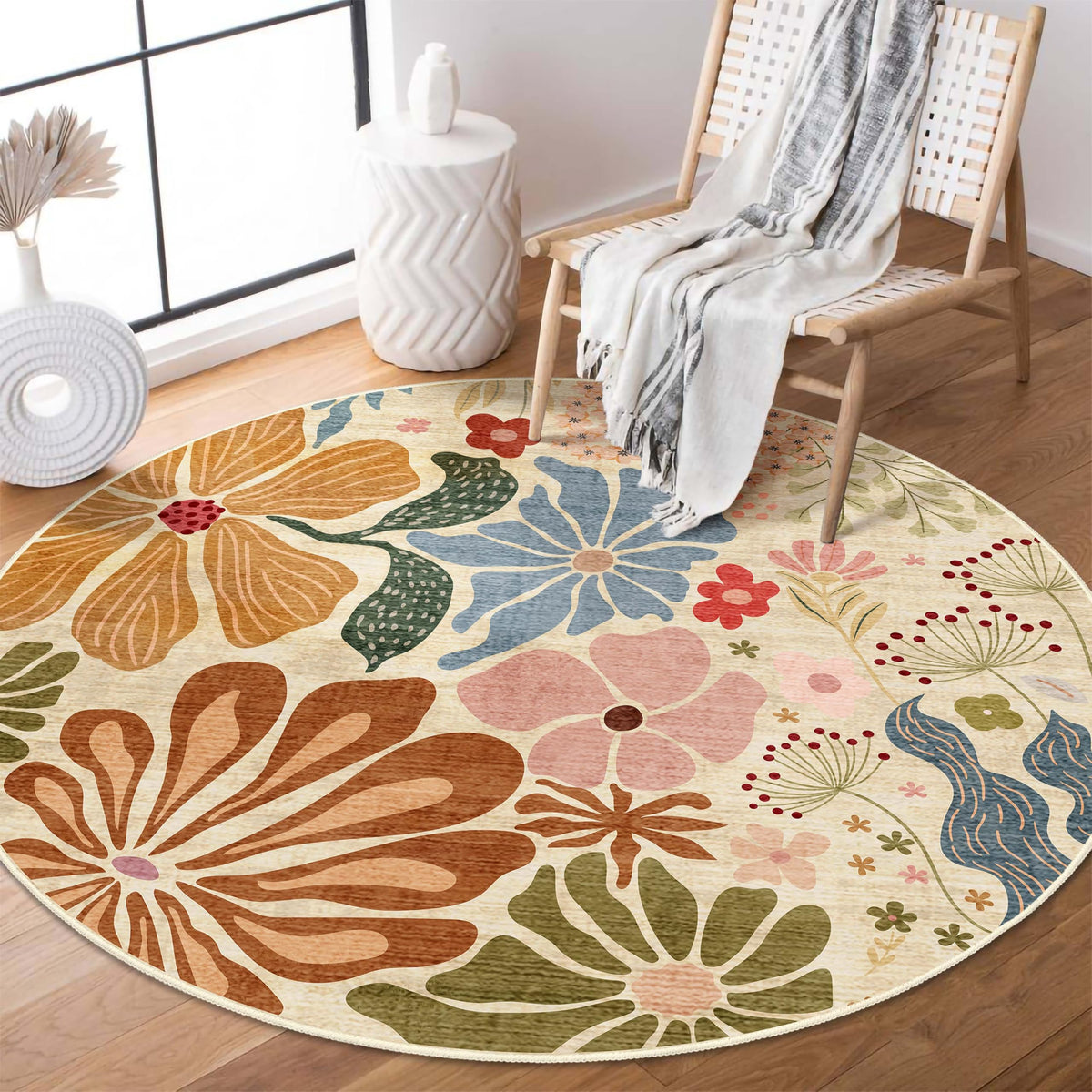 MUJOO Pink Washable 2x6 Runner Rugs Floral Area Rugs Non Slip Low-Pile