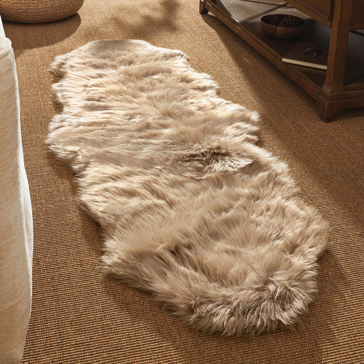 Ashler Faux Fur Rug, White, 2x3 Ft, Machine Washable