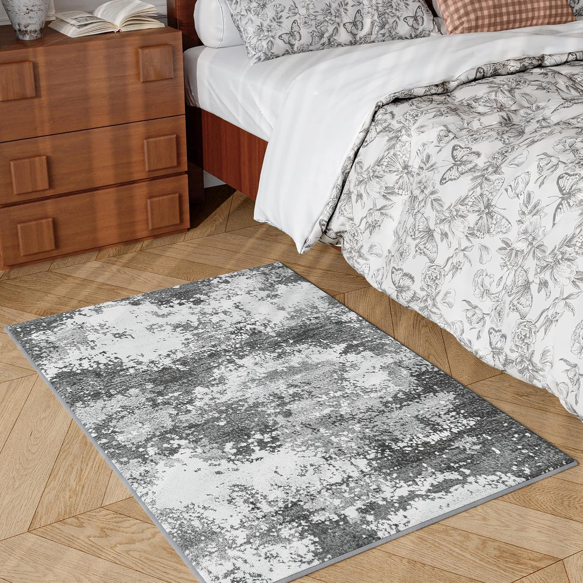 Entryway Rug 2x3 Grey Door Mat Indoor Entrance 24x36, Washable Small Throw Rugs for Kitchen Floor, Entry, Front Door, Bedroom Bedside, Non-Slip Low Pile Stain & Fade Resistant, Abstract Gray