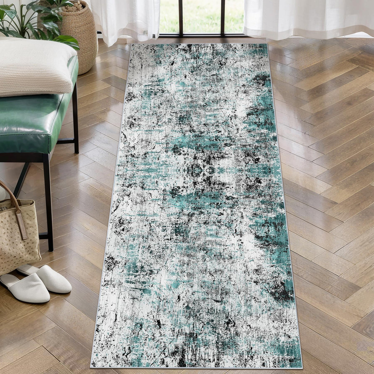 Ciicool Washable Area Rug 2x3 Entryway Rug, Modern Abstract Entry Mat Navy