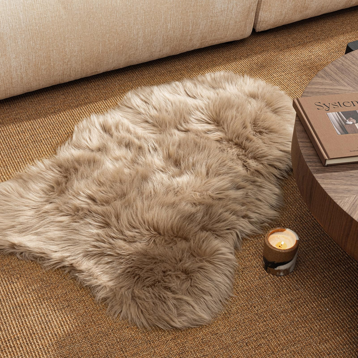 Ashler Faux Fur Rug, White, 2x3 Ft, Machine Washable