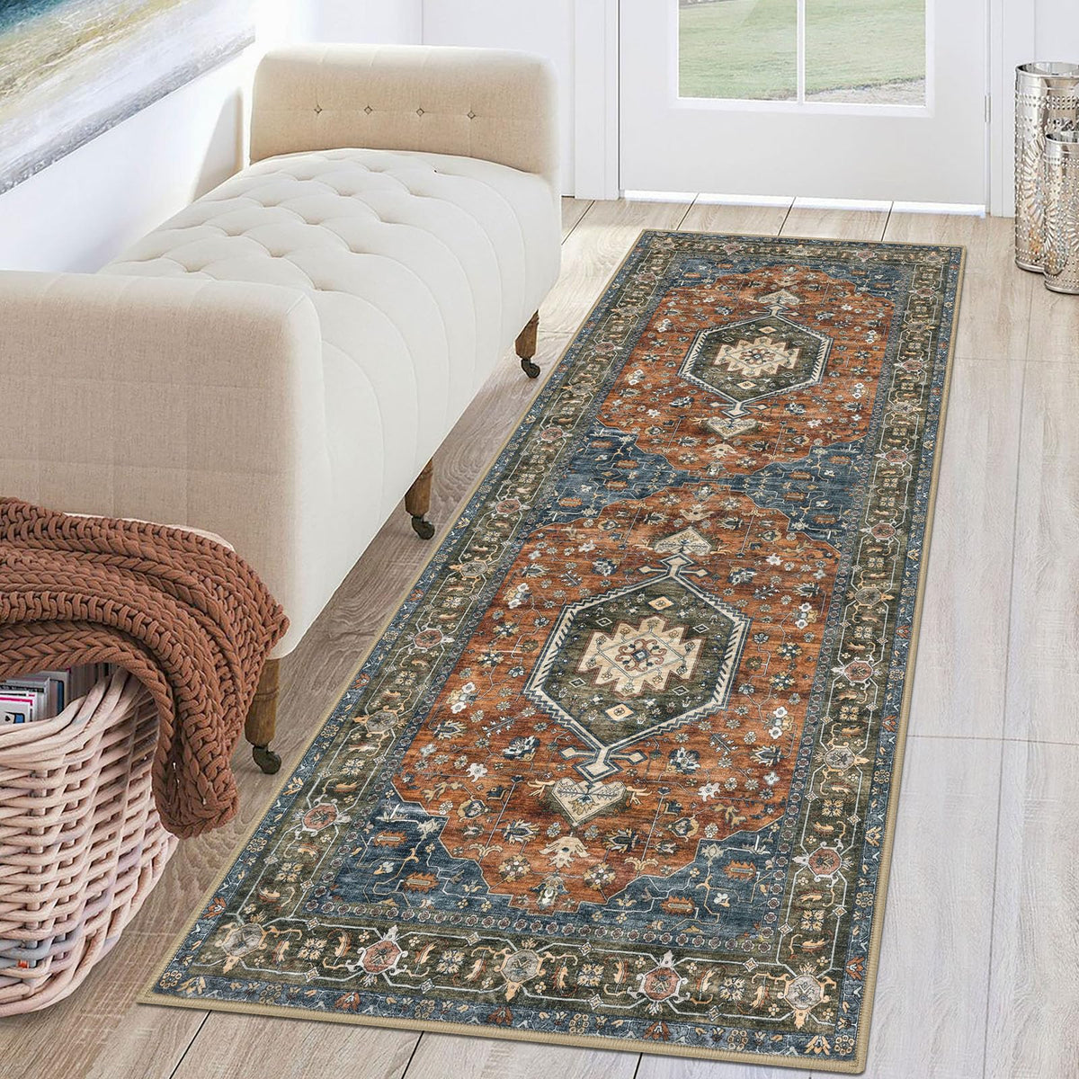 KUTA Entryway Rugs Indoor Washable Small Area Rug 2x3 Blue Entrance Carpet
