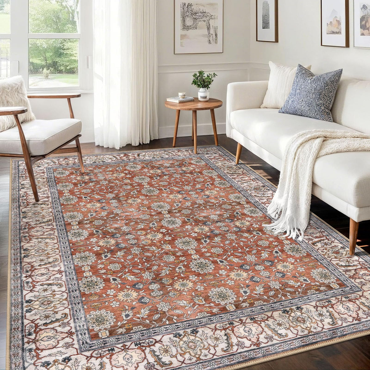 KUTA Vintage Floral Washable 2x3 Rugs for Entryway Blue Grey Beige