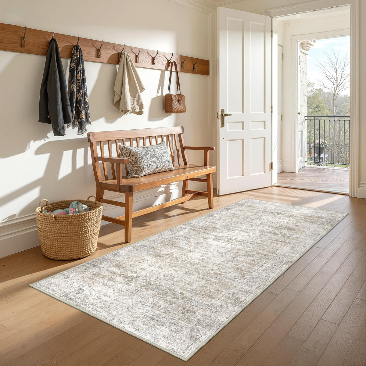 2x8 Runner Rug Non Slip,Washable Hallway Runner Rug,Beige