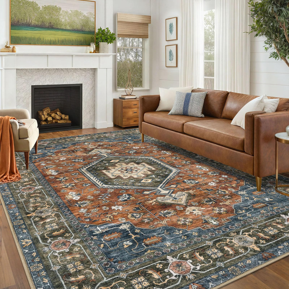 KUTA Entryway Rugs Indoor Washable Small Area Rug 2x3 Blue Entrance Carpet