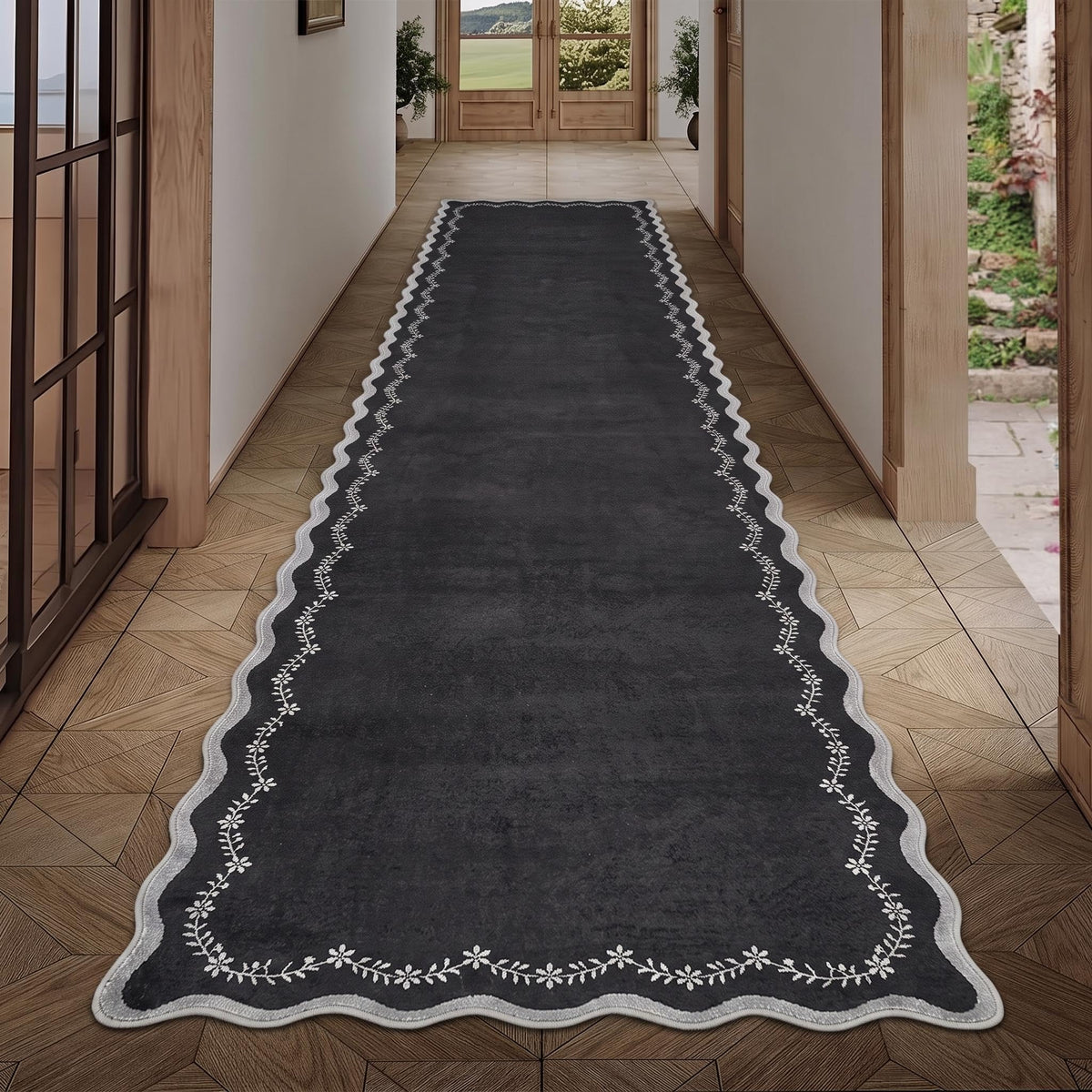 GarveeHome 3x5 Scalloped Washable Area Rug Non Slip Bedroom Entryway Rug