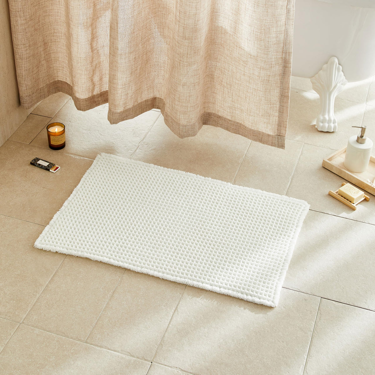 TYUU Waffle Bath Mat, Boho Bathroom Rugs Non Slip Washable, 30x20 Khaki