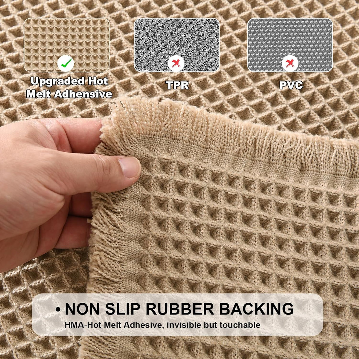 JIUZHEN Set of 2 Waffle Bath Mats Boho Bath Rugs 16"x24"+20"x32", Brown