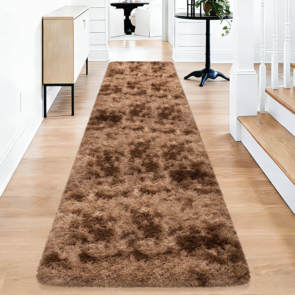 Soft Fluffy Beige Runner Rug for Bedroom, Bedside Long Rug Runner