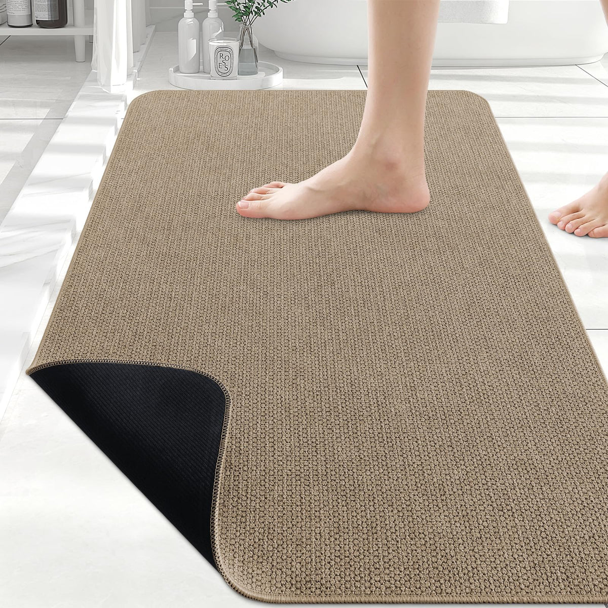 Smiry Ultra Thin Bath Mat 30X20, Non Slip Rubber Washable Bathroom Rugs