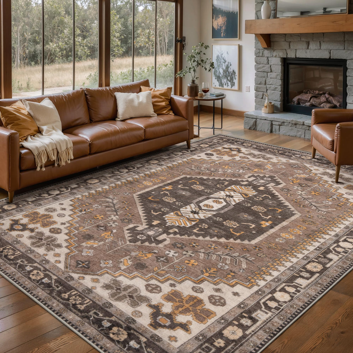 Ciicool Washable 3x5 Area Rug,Boho Non-Slip Indoor Mat for Entryway Kitchen