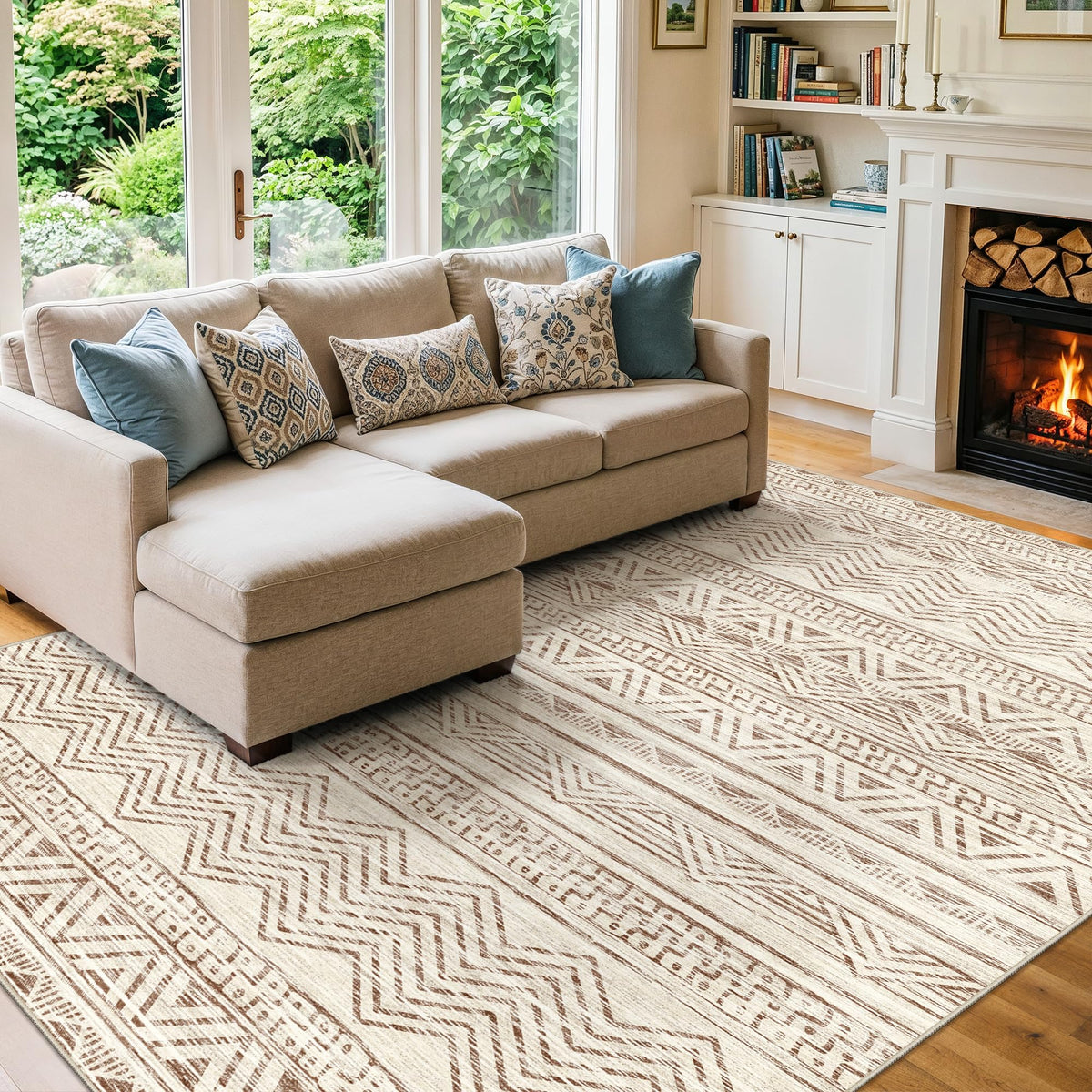 2x5 Runner Rug Washable Moroccan: Non Slip Kitchen Long Floor Mat Beige