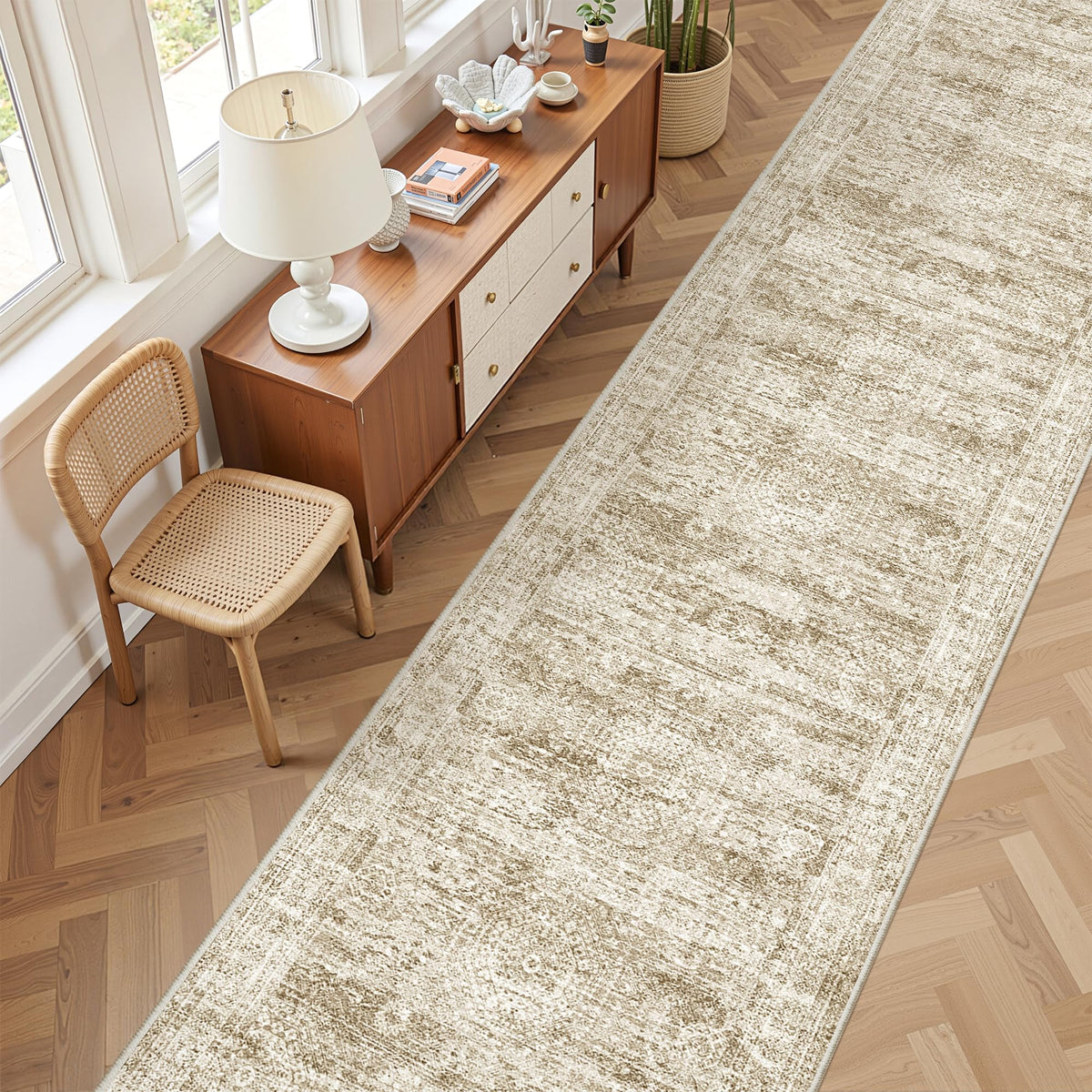 2x8 Runner Rug Non Slip,Washable Hallway Runner Rug,Beige