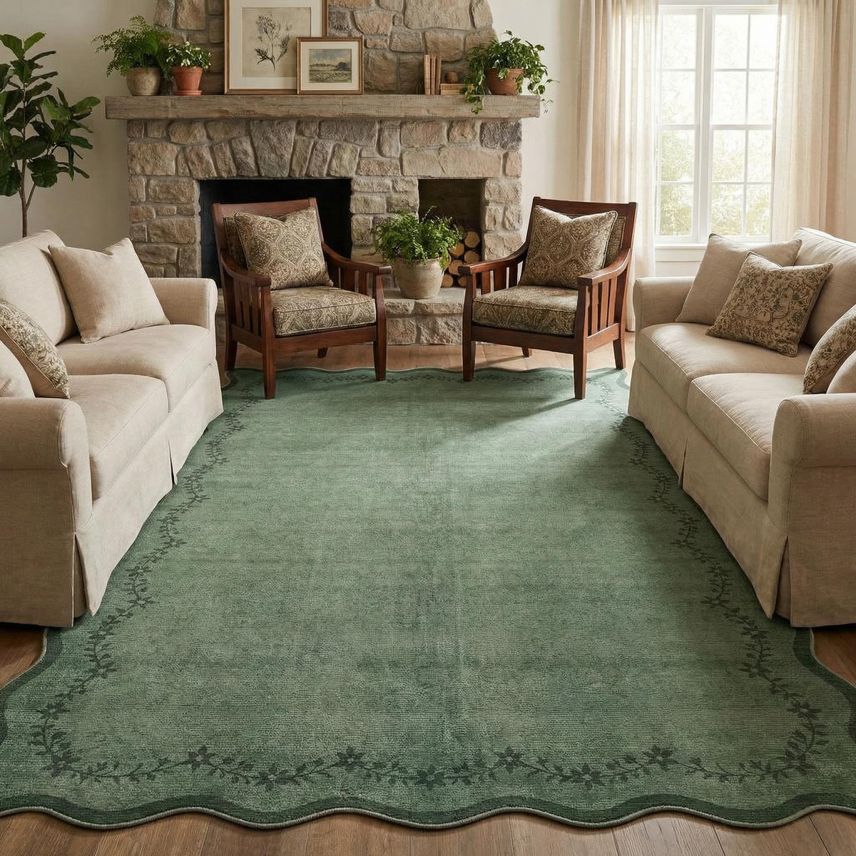 GarveeHome 3x5 Scalloped Washable Area Rug Non Slip Bedroom Entryway Rug