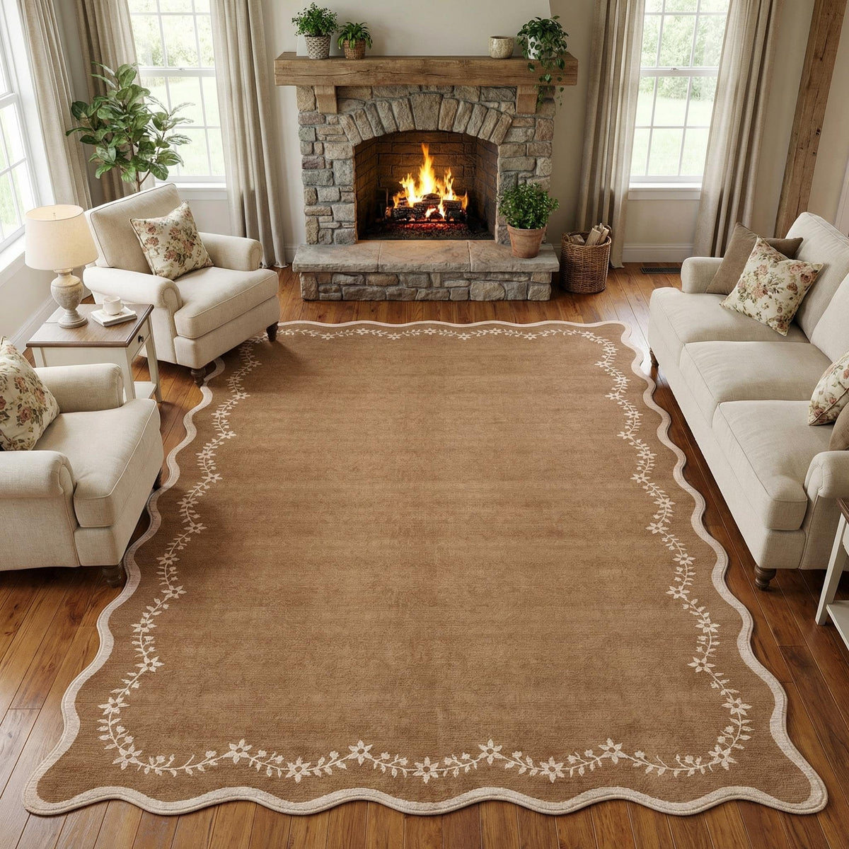 GarveeHome 3x5 Scalloped Washable Area Rug Non Slip Bedroom Entryway Rug