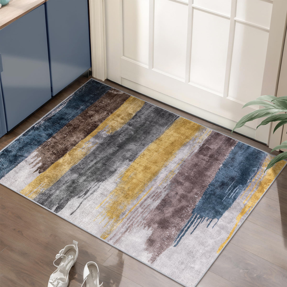 Ciicool Washable Area Rug 2x3 Entryway Rug, Modern Abstract Entry Mat Navy