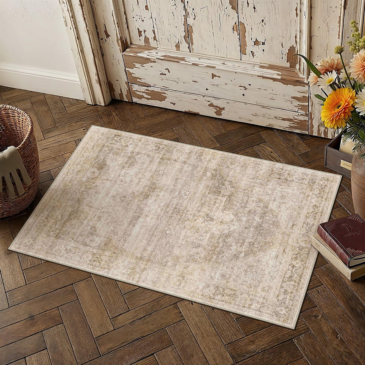 2x3 Beige Neutral Area Rug
