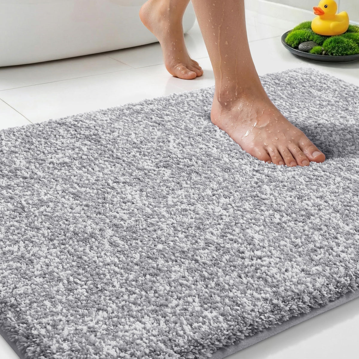 Yimobra Non Slip Machine Washable Bathroom Rug 24x17 Light Beige and White