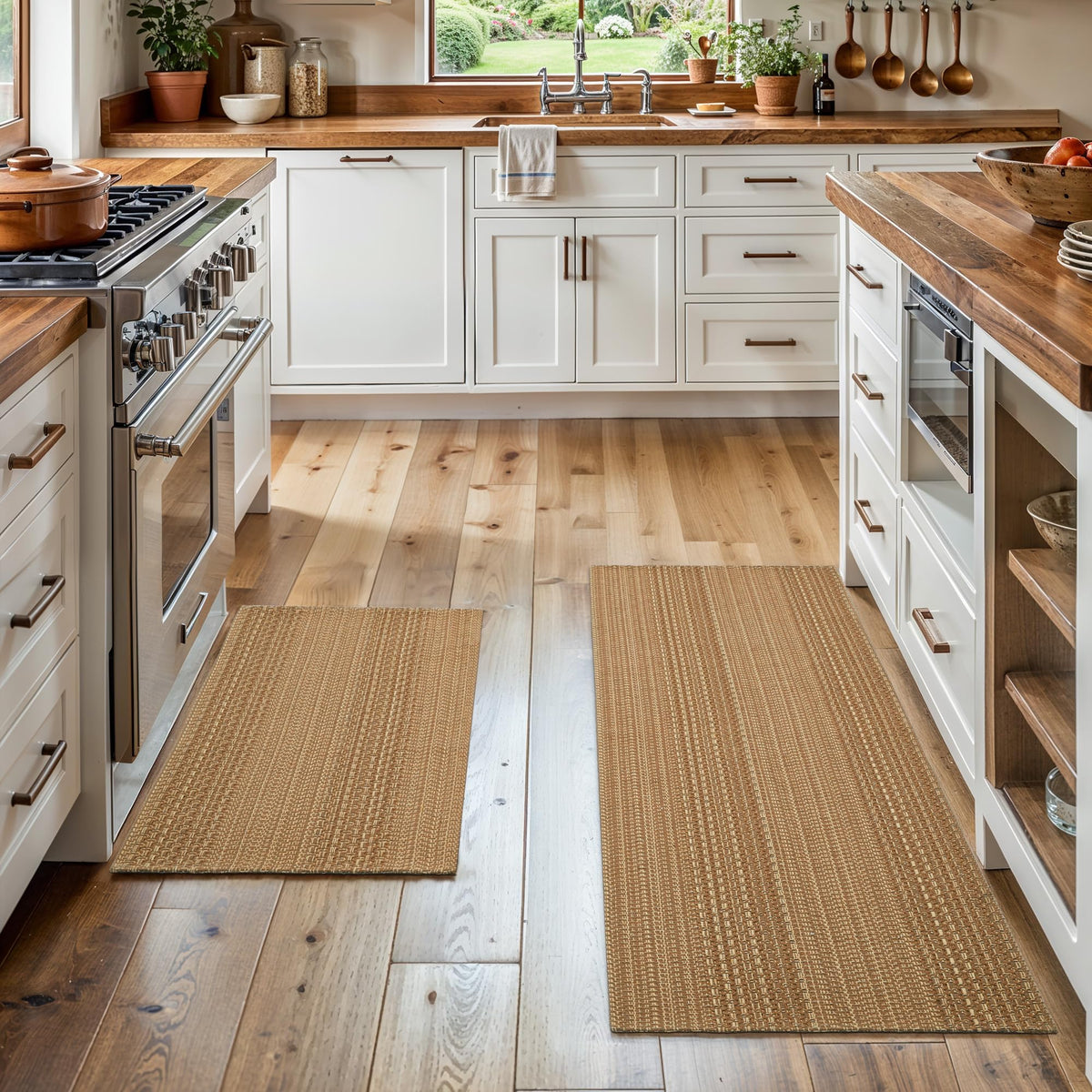 MatEssenz 2x3 Textured Washable Entry Rug, Natural Woven Low-Profile Door Mat with Non-Slip TPR Backing, Brown, for Entryway, Kitchen, Laundry Room