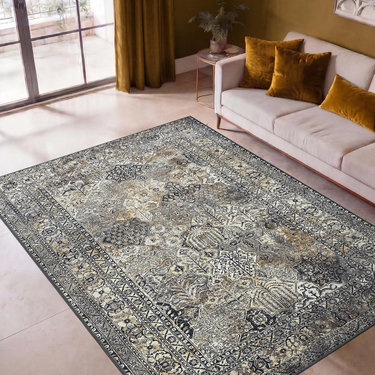 Keen Home Design Vintage Washable Entryway Rug, Non-Slip Low Pile, 2x3