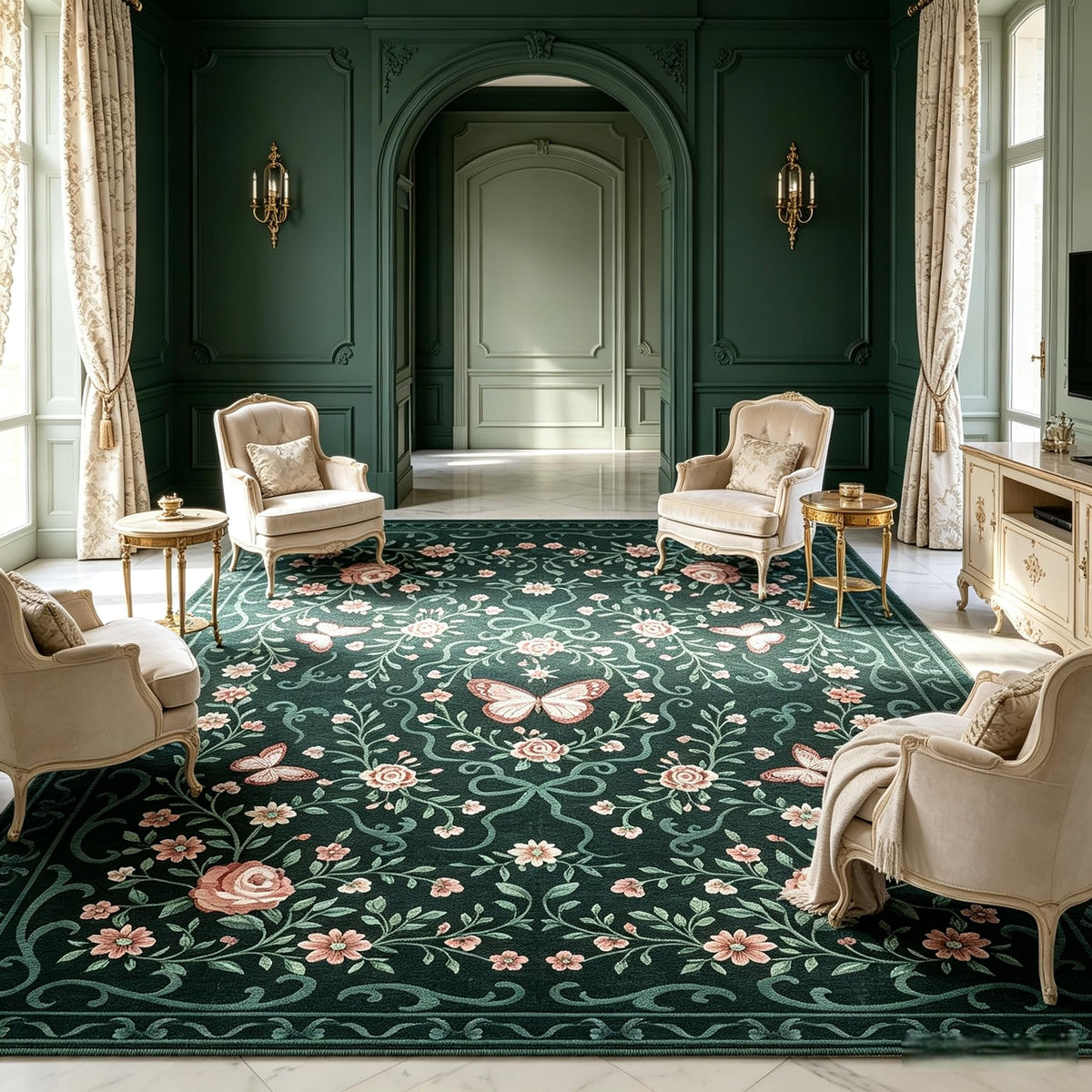 GarveeHome Floral Runner Rug Butterfly Bow Rose Bordered Carpet