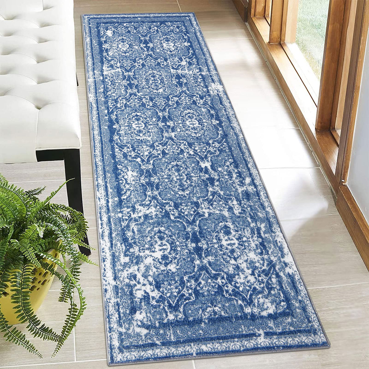 Vaukki Hallway Runner 2x6 ft, Grey Vintage Shaggy Soft Kitchen Rug