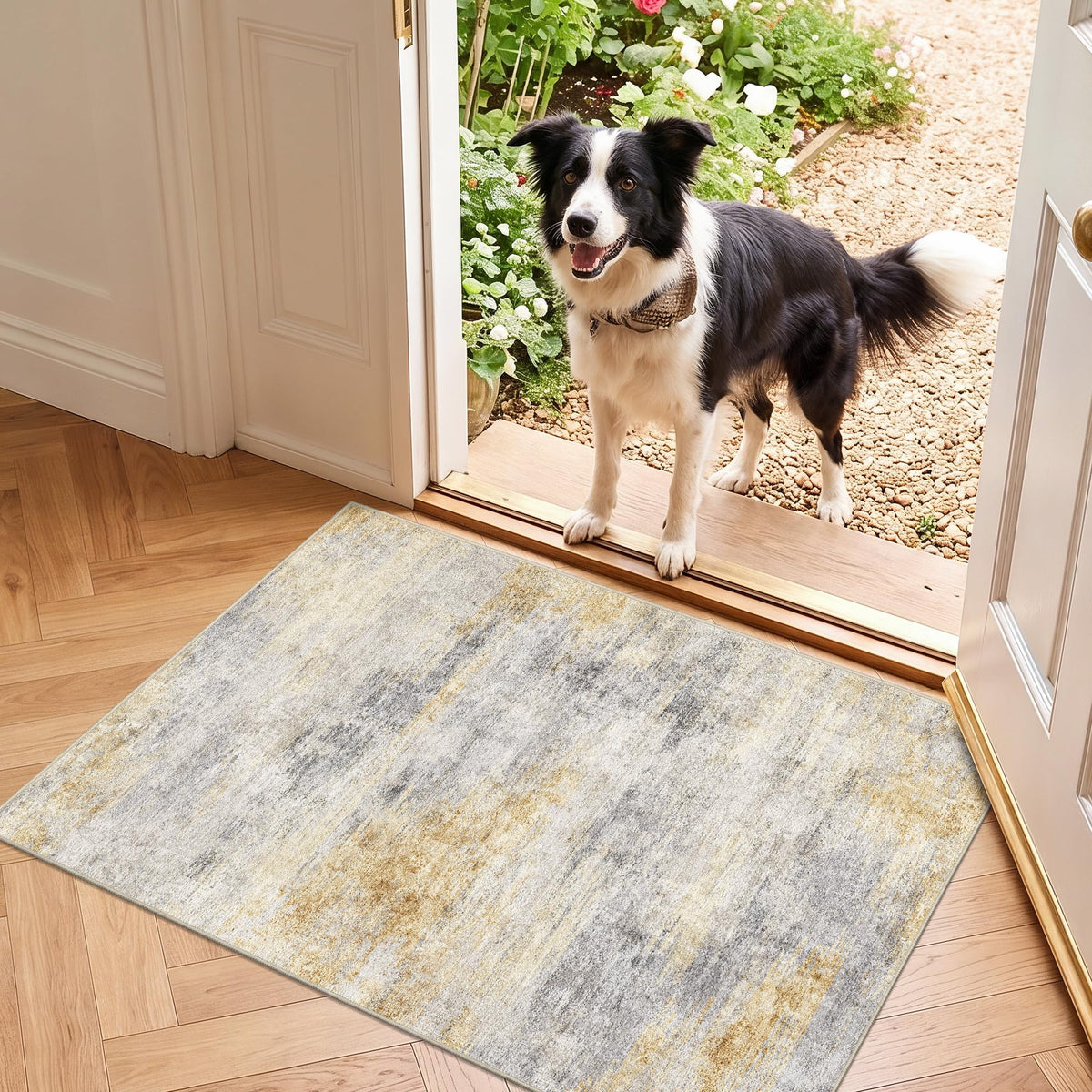2x5 Runner Rug Washable Moroccan: Non Slip Kitchen Long Floor Mat Beige