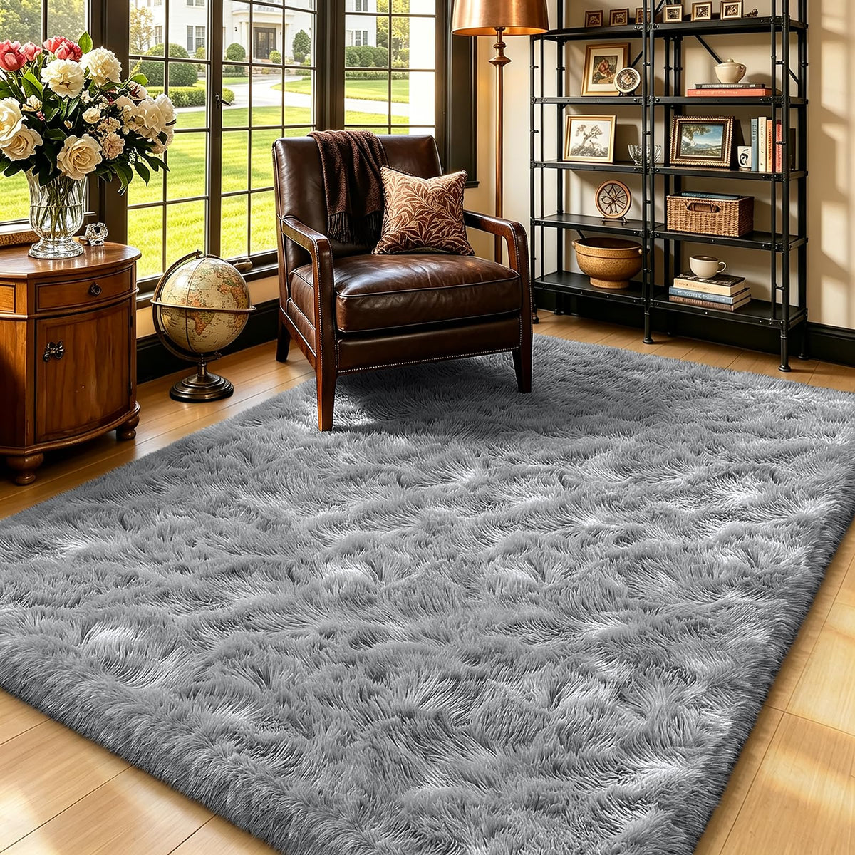 Beige 2x4 Area Rugs for Bedroom, Fluffy Shag Rug Small Rug Bedside Carpet