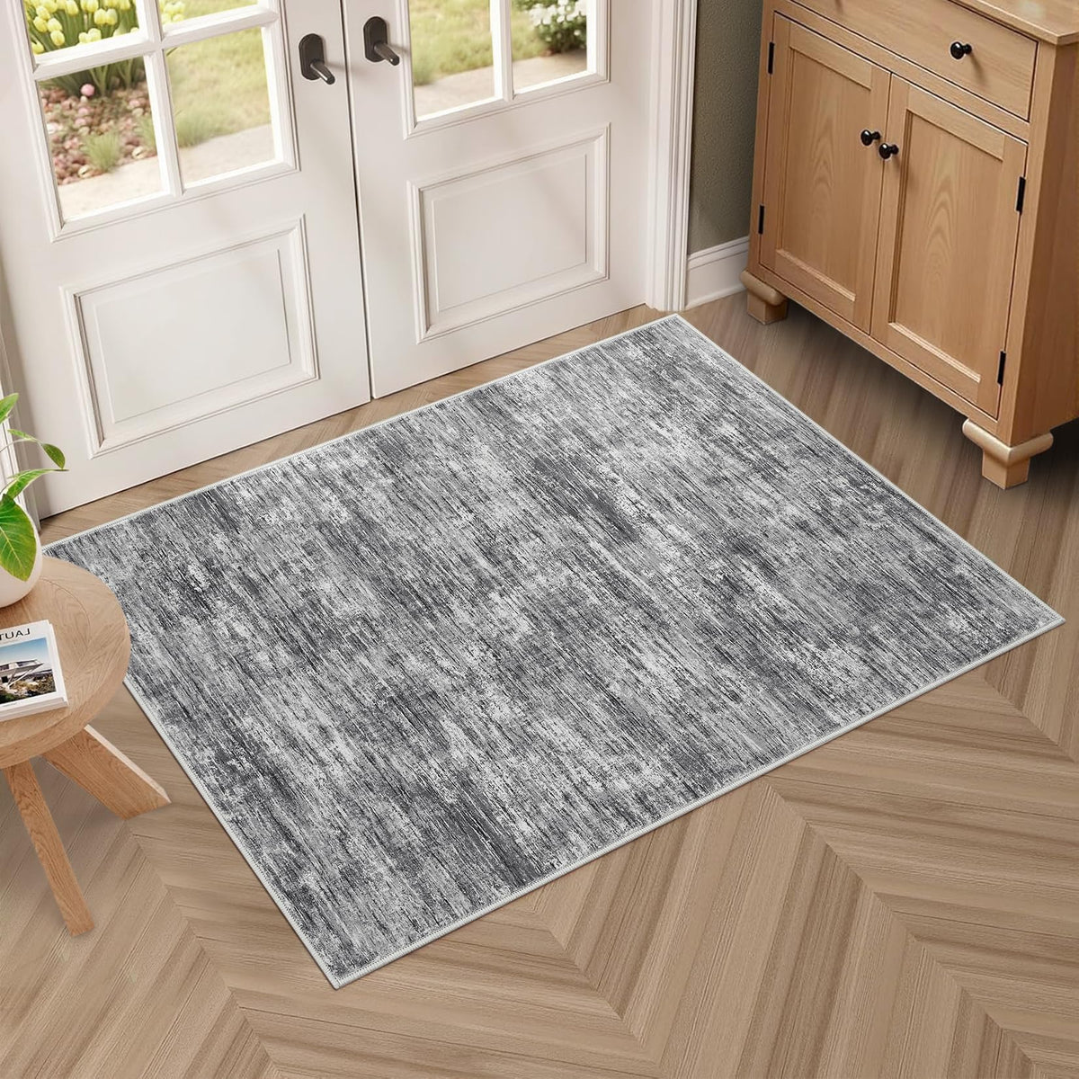 RUGSREAL Small Area Rug 2x3 Entryway Mat with Rubber Backing Stain Resistant Throw Carpet Modern Solid Color Bath Mat Contempowary Washable Rug for Living Room Bedroom Dining Room Kitchen, Beige 2x3