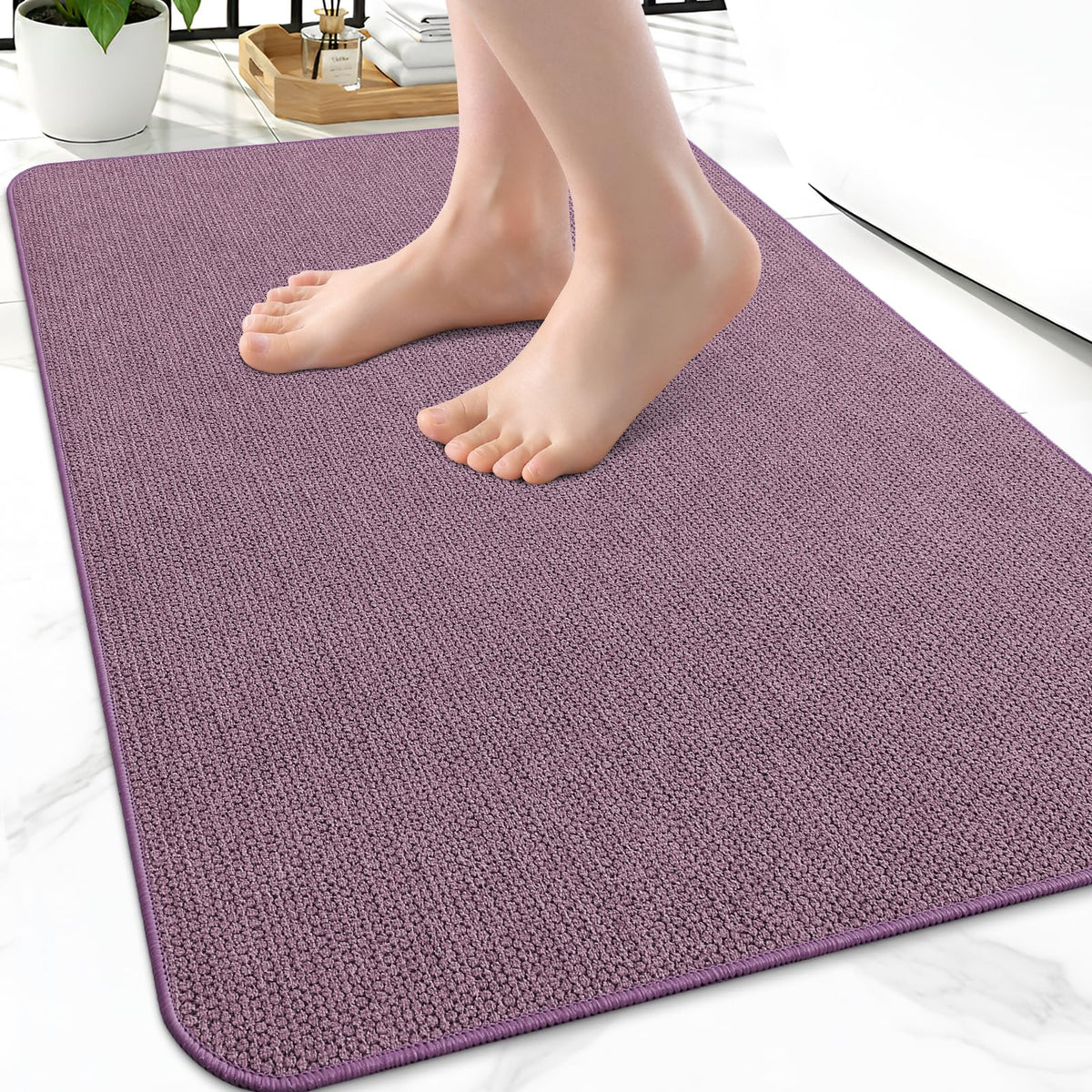 Smiry Ultra Thin Bath Mat 30X20, Non Slip Rubber Washable Bathroom Rugs