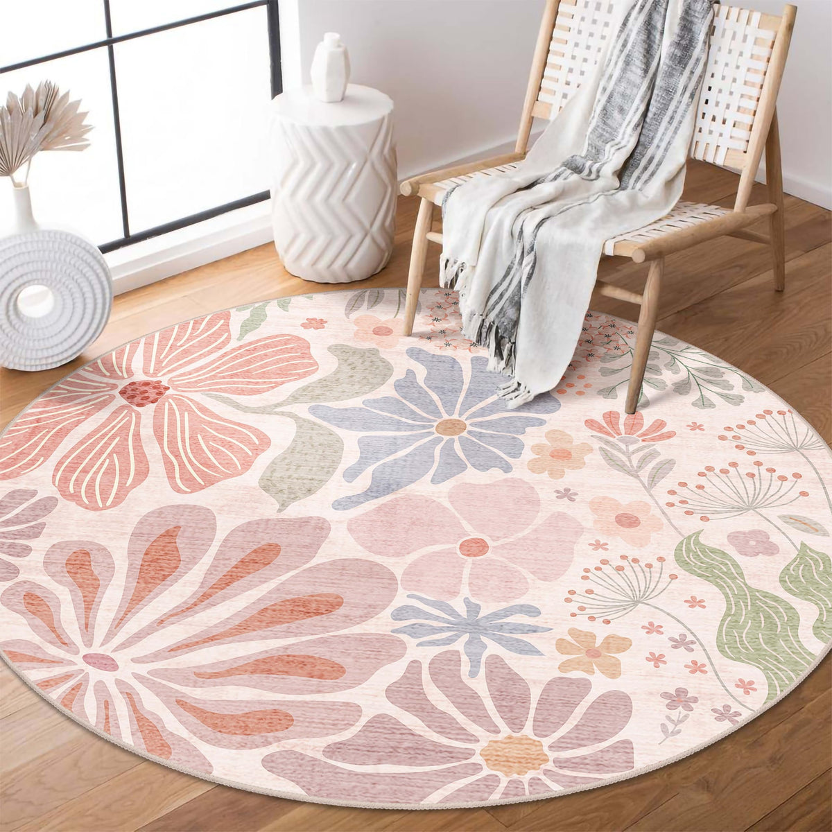 MUJOO Pink Washable 2x6 Runner Rugs Floral Area Rugs Non Slip Low-Pile