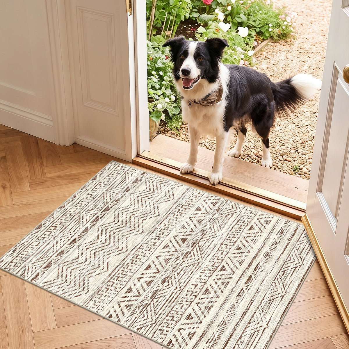 2x5 Runner Rug Washable Moroccan: Non Slip Kitchen Long Floor Mat Beige