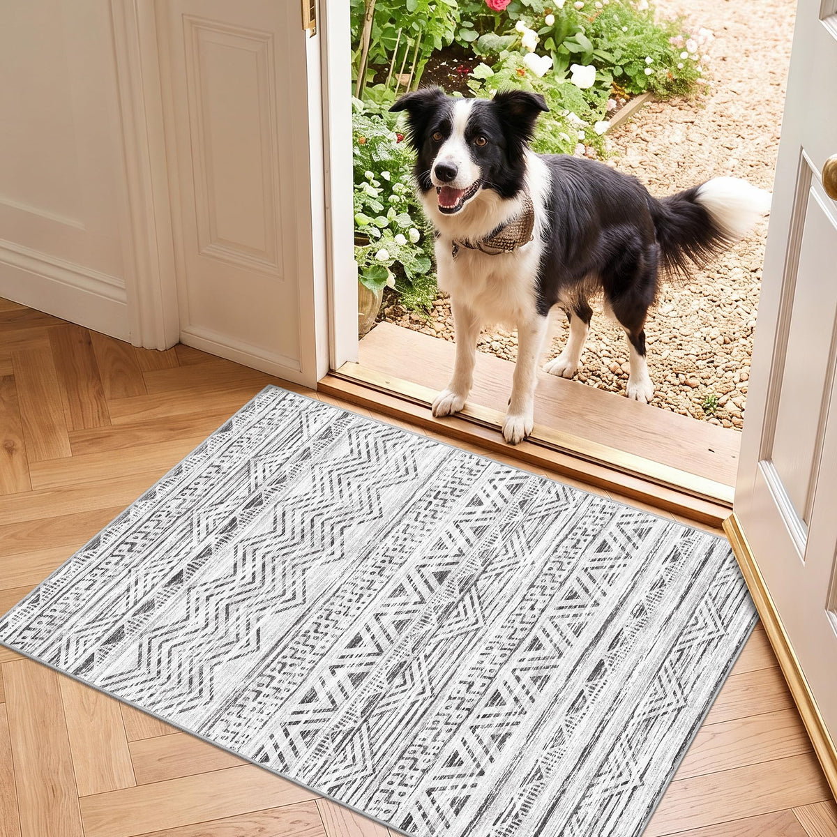 2x5 Runner Rug Washable Moroccan: Non Slip Kitchen Long Floor Mat Beige