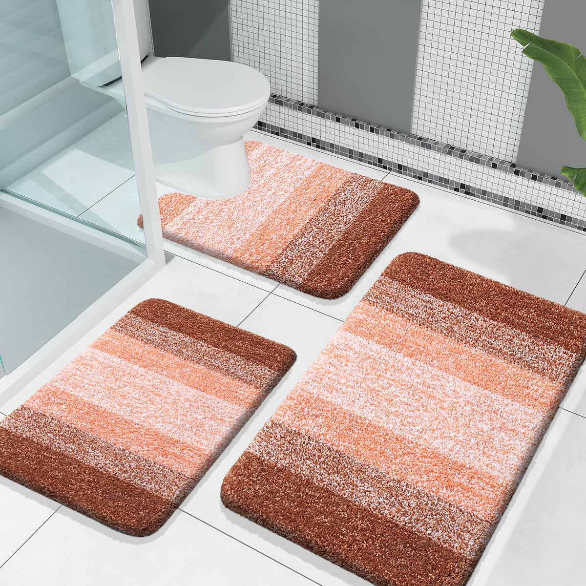 OLANLY Microfiber Bathroom Rugs Sets 3 Piece, Absorbent Bath Mats, Grey