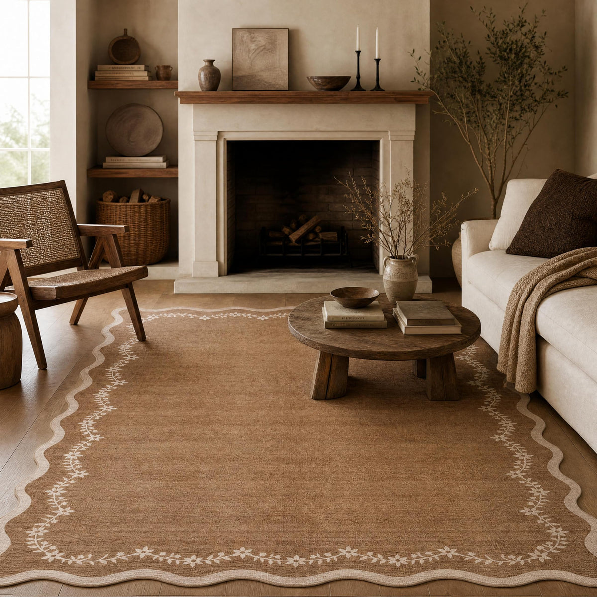 GarveeHome 3x5 Scalloped Washable Area Rug Non Slip Bedroom Entryway Rug