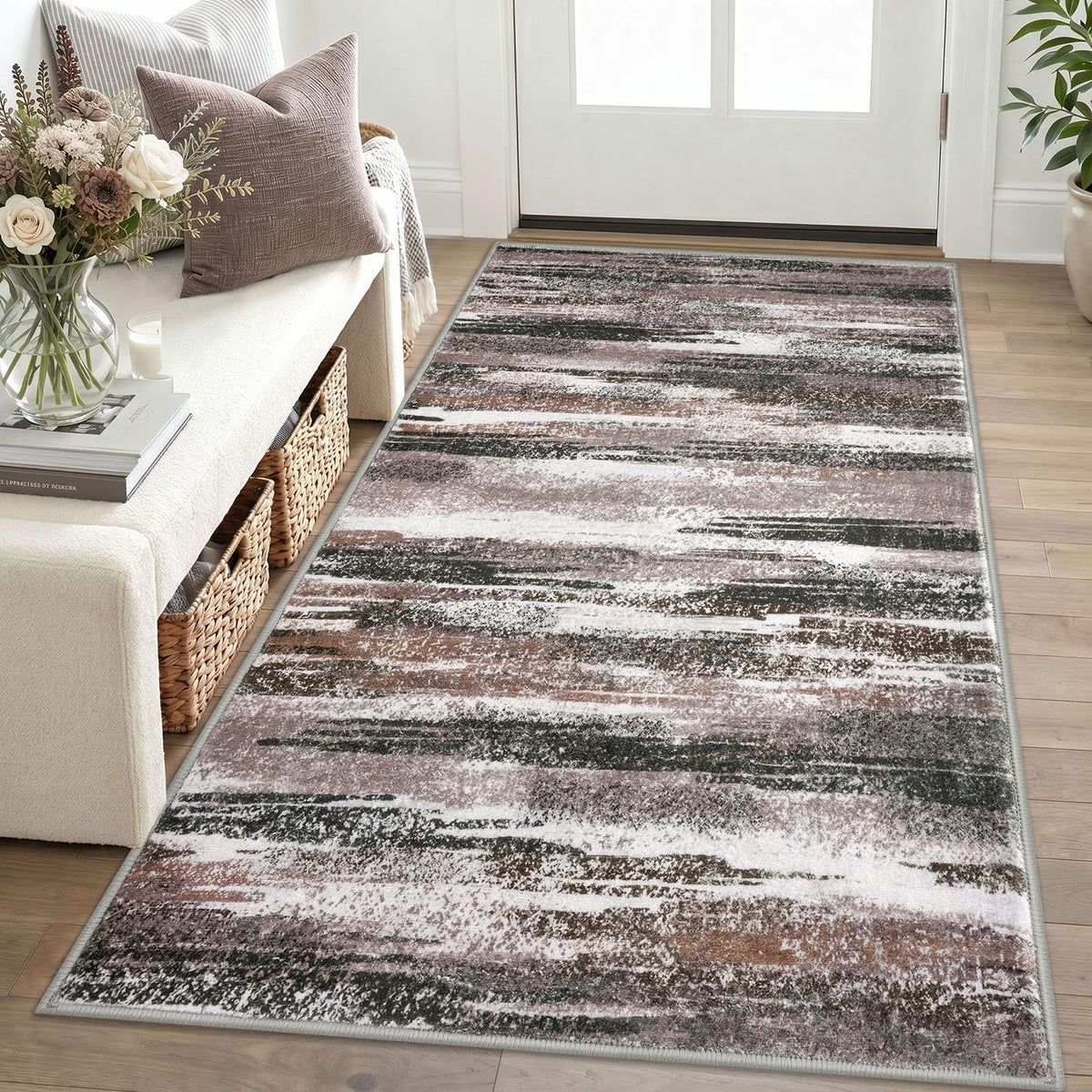 Lansny Abstract Washable 2x6 Runner Rug Non Slip Runners for Hallway