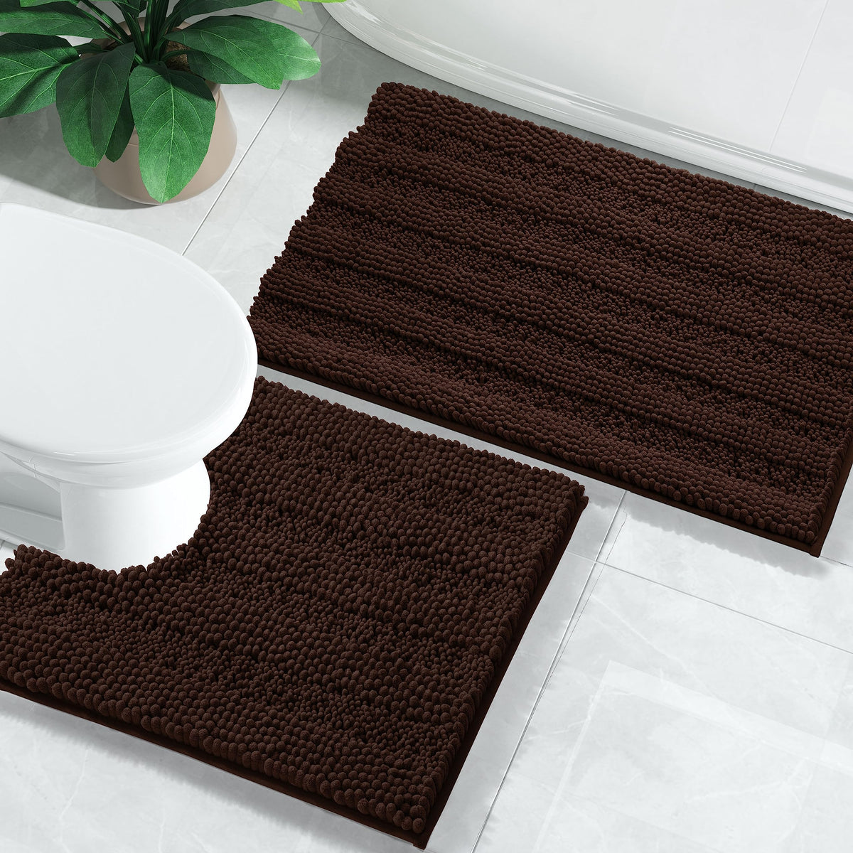 Yimobra Bathroom Rug Set 2 Piece, Absorbent Bath Mat Set, 32x20+24x17, Gray