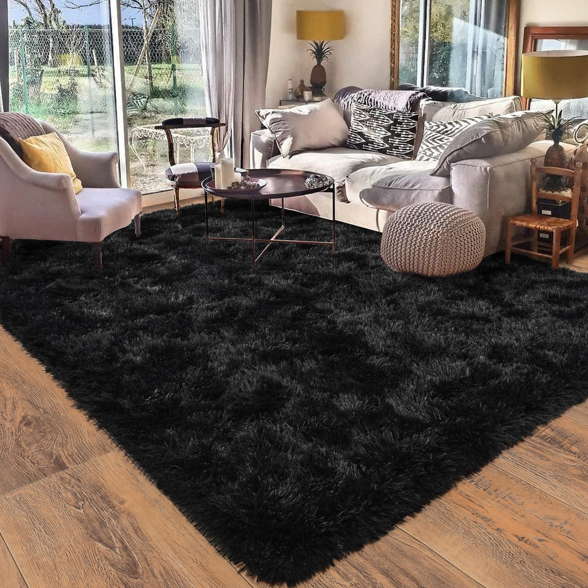 Small Black Area Rug, 2x3 Rug for Bedroom Shaggy Throw Rugs for Dorm Rug, Soft Shag Carpet for Kids Room, Plush Comfy Fluffy Bedside Rug for Home Decor Aesthetic