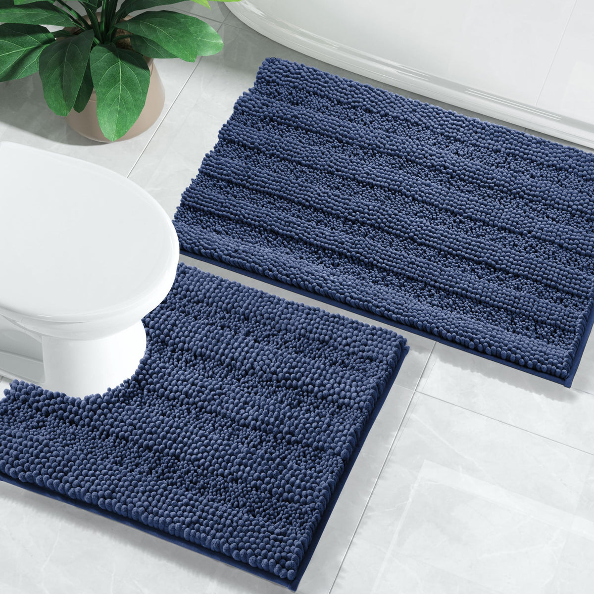 Yimobra Bathroom Rug Set 2 Piece, Absorbent Bath Mat Set, 32x20+24x17, Gray