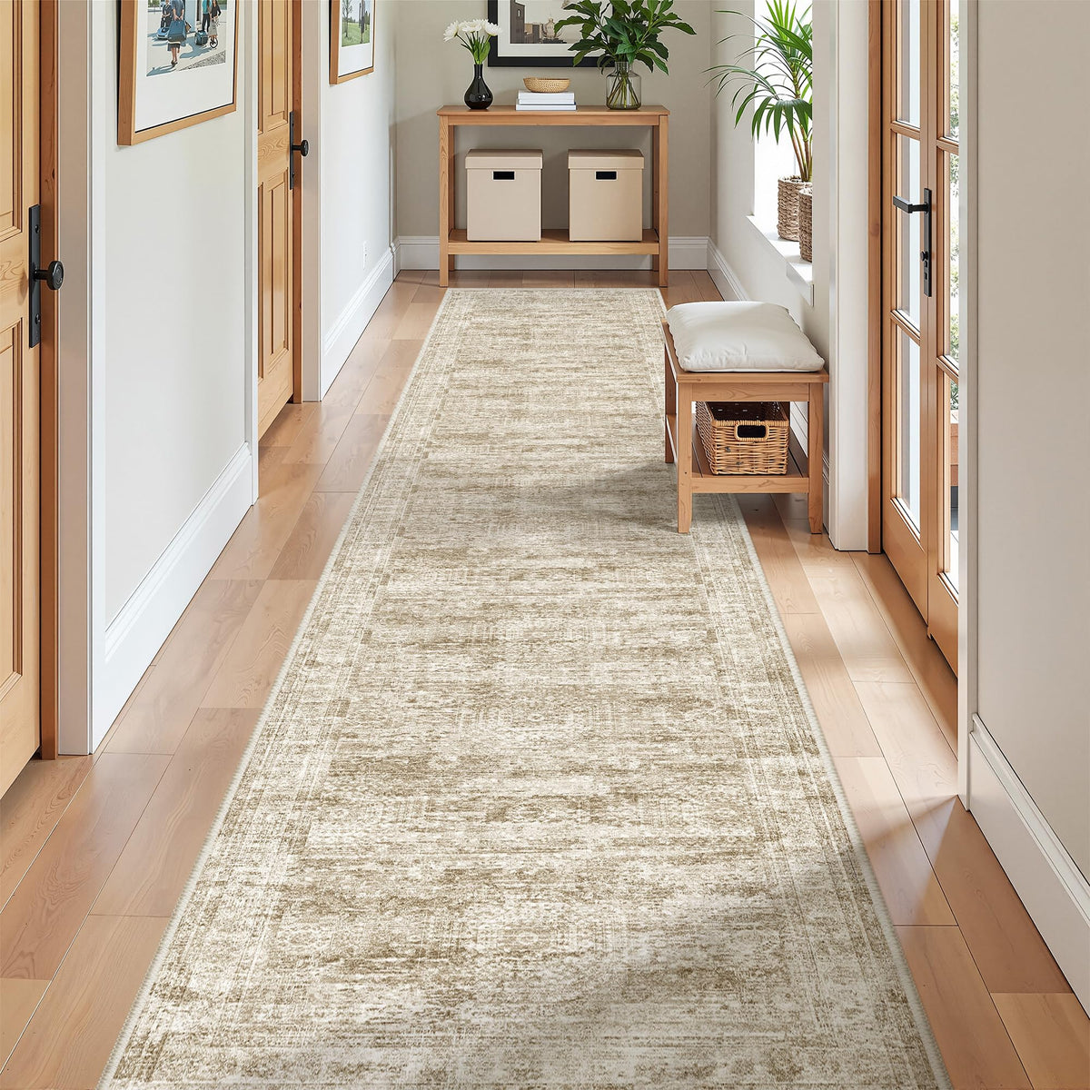 2x8 Runner Rug Non Slip,Washable Hallway Runner Rug,Beige