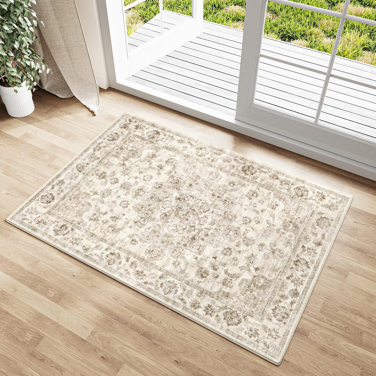2x3 Beige Neutral Area Rug