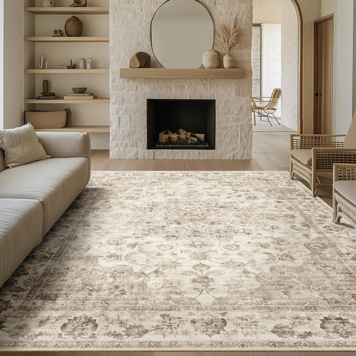 2x3 Beige Neutral Area Rug