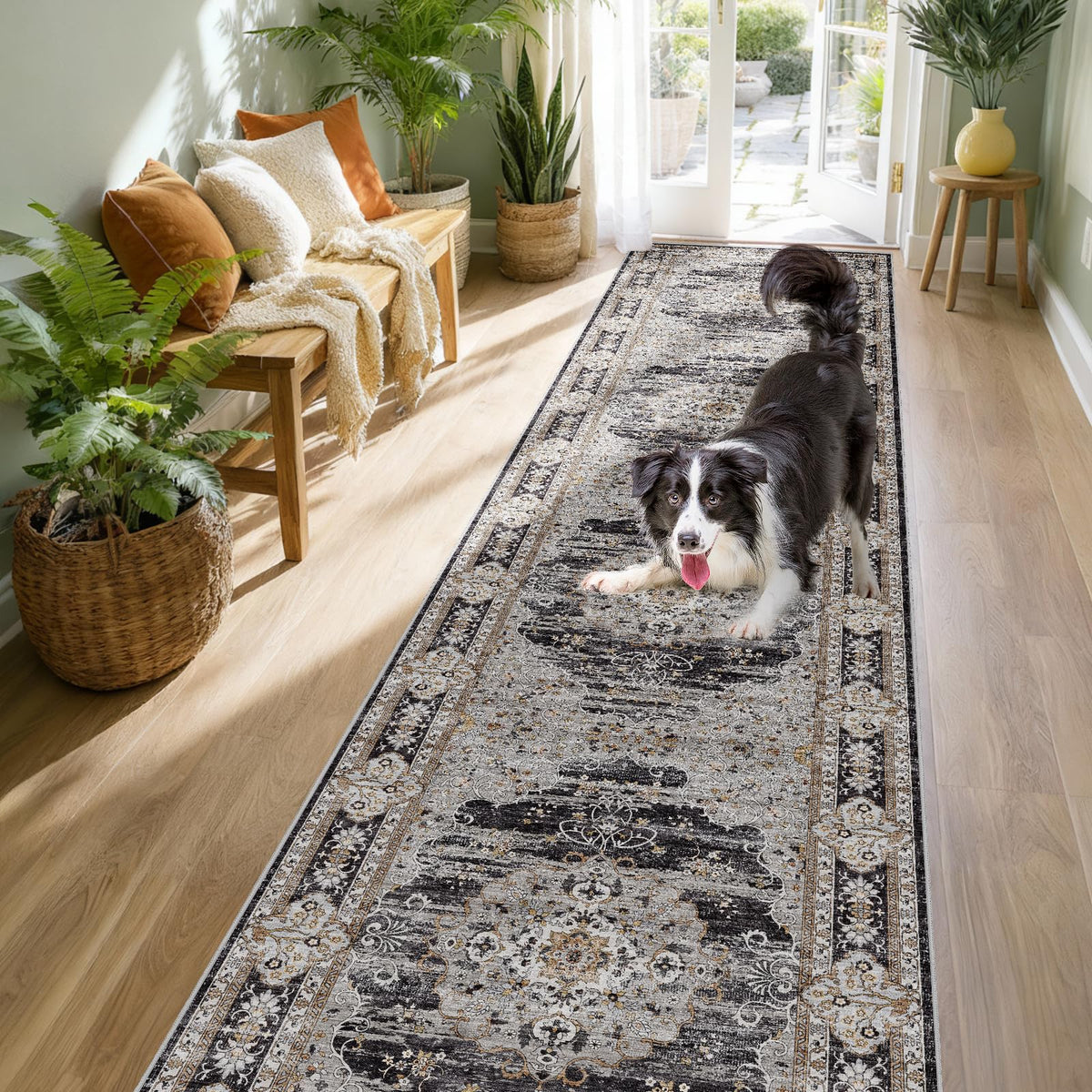 2x3 Washable Entryway Area Rug - Non-Slip Boho Throw Rugs Beige Gray