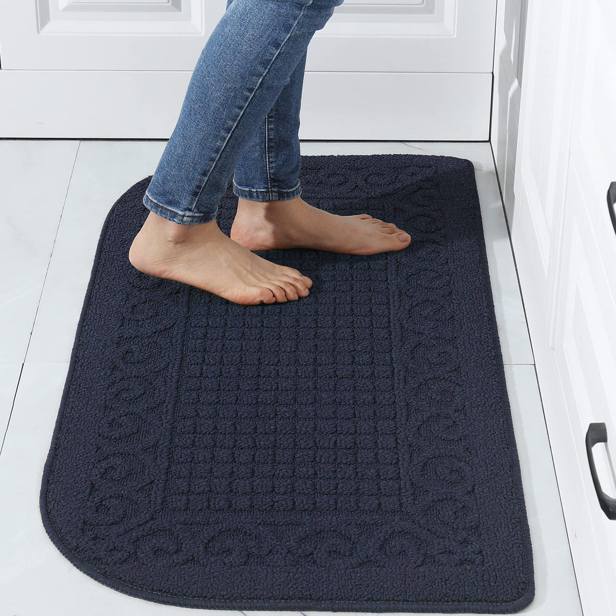 COSY HOMEER 27x18 Half Round Kitchen Rug,Non Slip Washable Mat,Burgundy 1PC