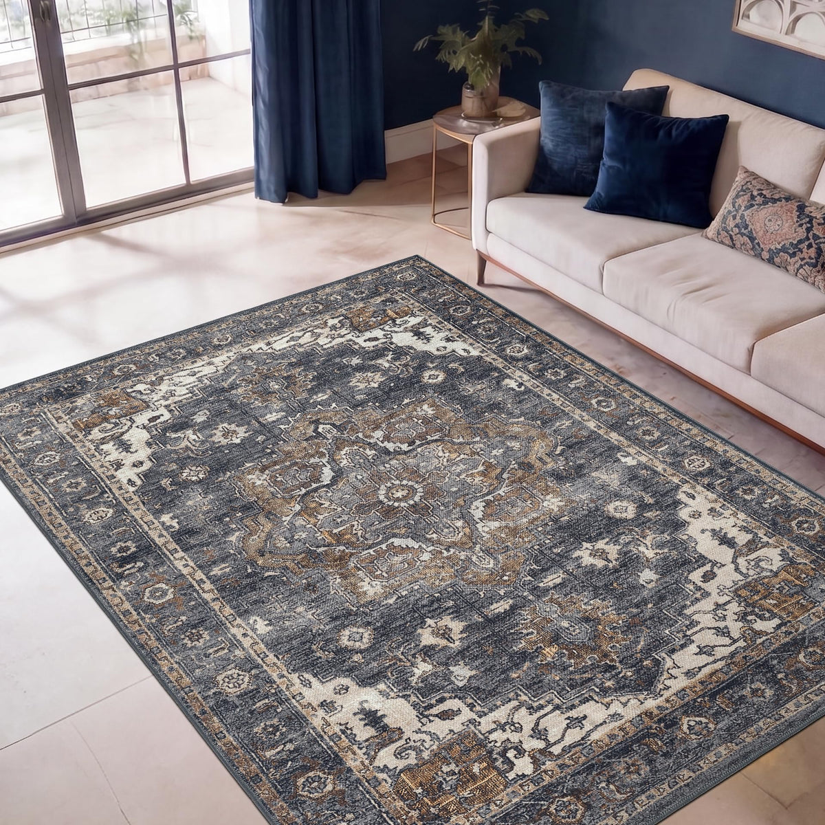 Keen Home Design Vintage Washable Entryway Rug, Non-Slip Low Pile, 2x3